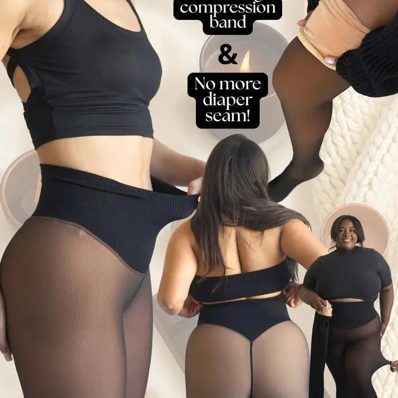 NEW COMPRESSION BAND AND SINGLE SEAM OPTION! THE ORIGINAL LEGGINGS WITH MAGIC FLEECE LINING - 4 COLORS - CLOSED FOOT - Fleece tights available in skin tones from light to brown.